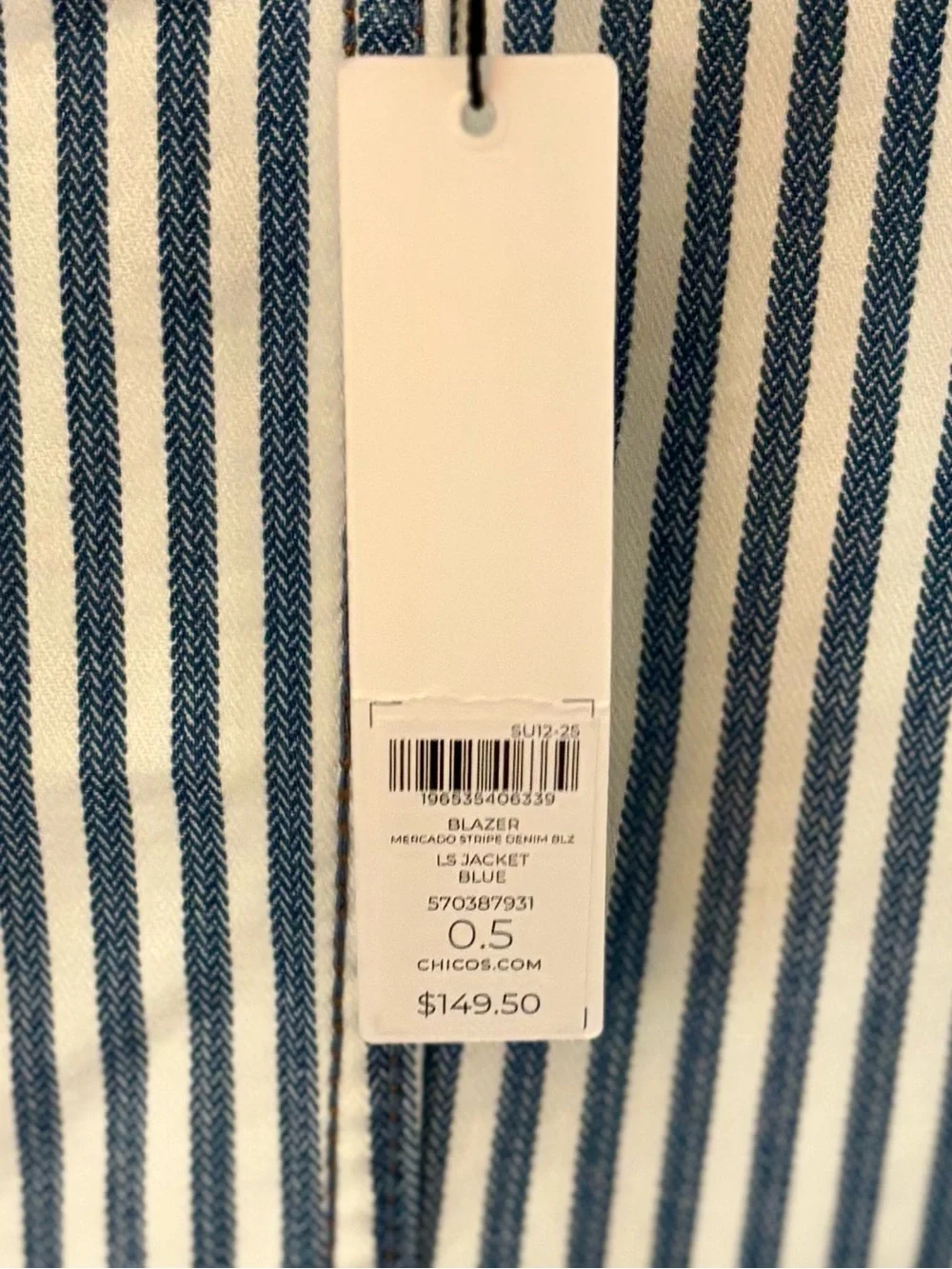 Chico’s Striped Blazer Double-Breasted Denim NWT Blue White 0.5/Womens S (6)